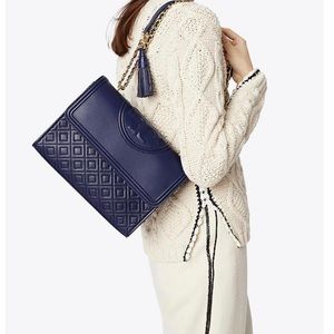 Tory Burch Fleming Shoulder/Cross Navy Leather Shoulder Bag